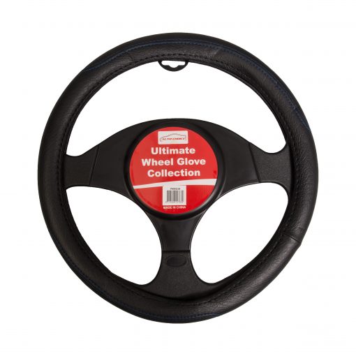 Auto Choice Direct - Steering Wheel Covers - Black Steering Wheel Cover - Blue Stitching - Car Accessories UK