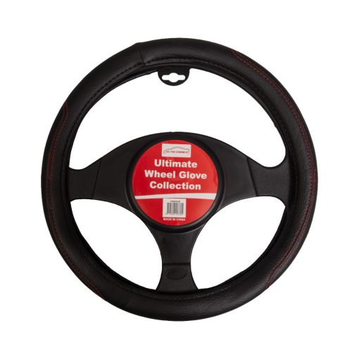 Auto Choice Direct - Black Steering Wheel Cover - Red Stitching - Car Accessories UK