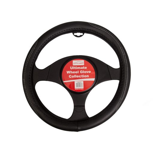 Auto Choice Direct - Steering Wheel Covers - Black Steering Wheel Cover - White Stitching - Car Accessories UK