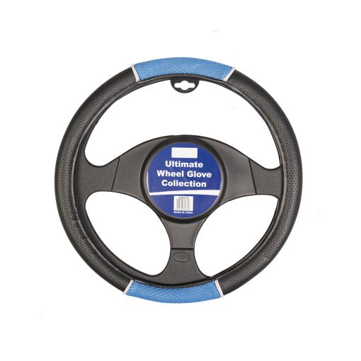 Auto Choice Direct - Steering Wheel Covers - Blue / Black Perforated Leather Look Steering Wheel Cover - Car Accessories UK