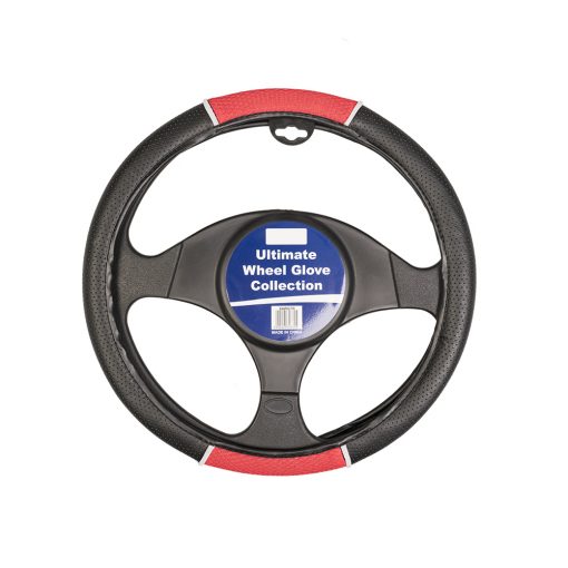 Auto Choice Direct - Steering Wheel Covers - Red / Black Perforated Leather Look Steering Wheel Cover - Car Accessories UK