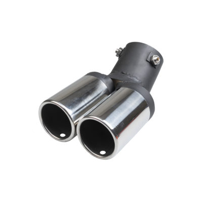 Auto Choice Direct - Exhaust Tips - Black & Chrome Twin Round Angled Exhaust Tip - Car Accessories UK