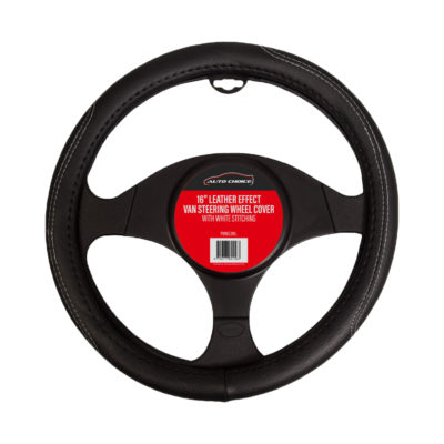 Auto Choice Direct - Steering Wheel Covers - Black Van Steering Wheel Cover - White Stitching - Car Accessories UK